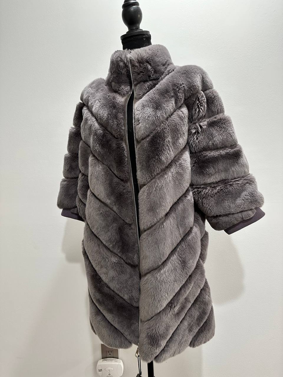 chinchilla rex rabbit GENUINE REAL FUR coat Jacket ONE SIZE size women 1201115