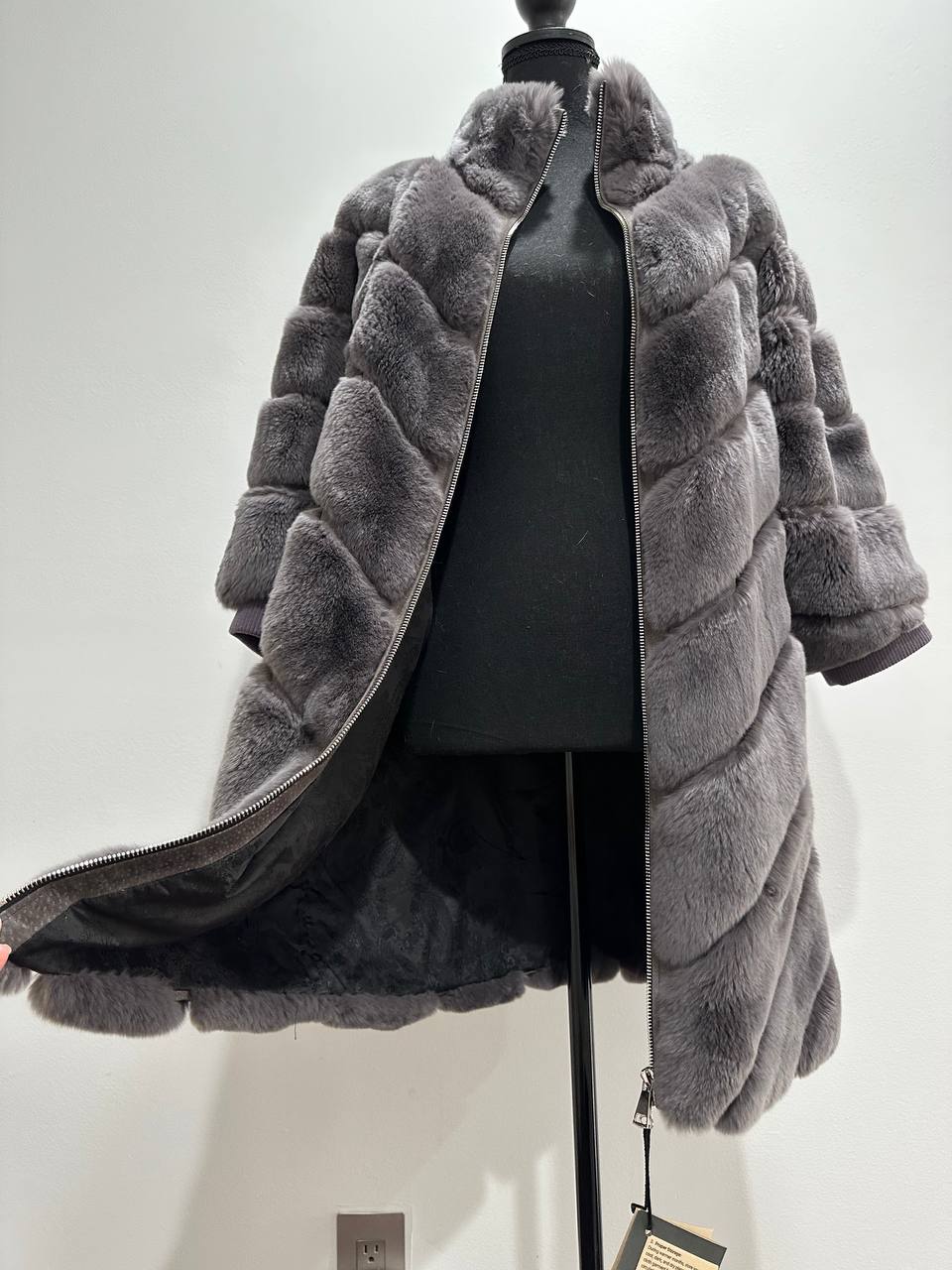 chinchilla rex rabbit GENUINE REAL FUR coat Jacket ONE SIZE size women 1201115