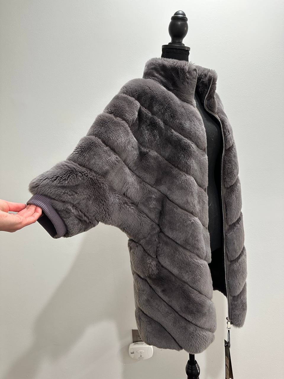 chinchilla rex rabbit GENUINE REAL FUR coat Jacket ONE SIZE size women 1201115