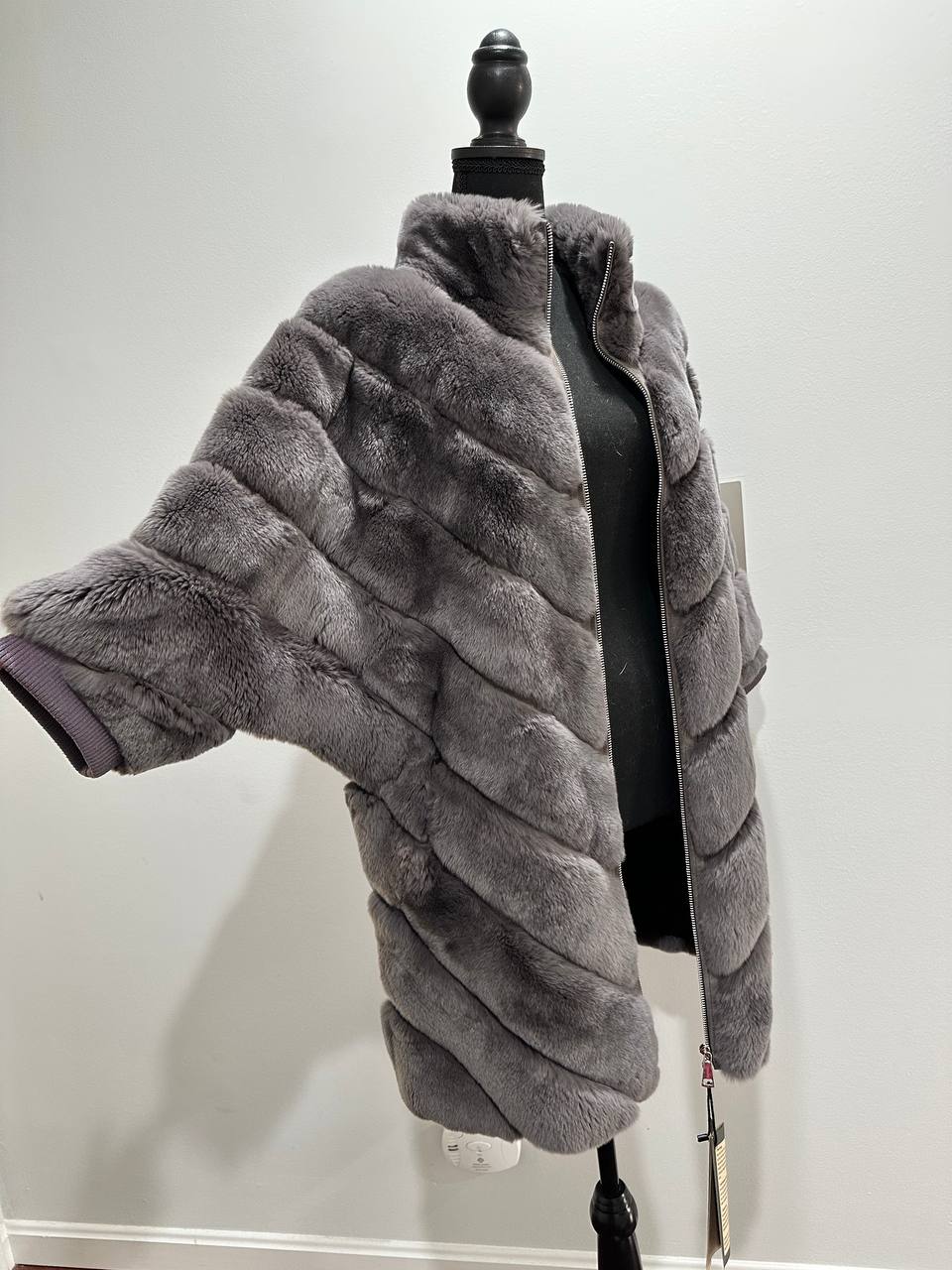 chinchilla rex rabbit GENUINE REAL FUR coat Jacket ONE SIZE size women 1201115