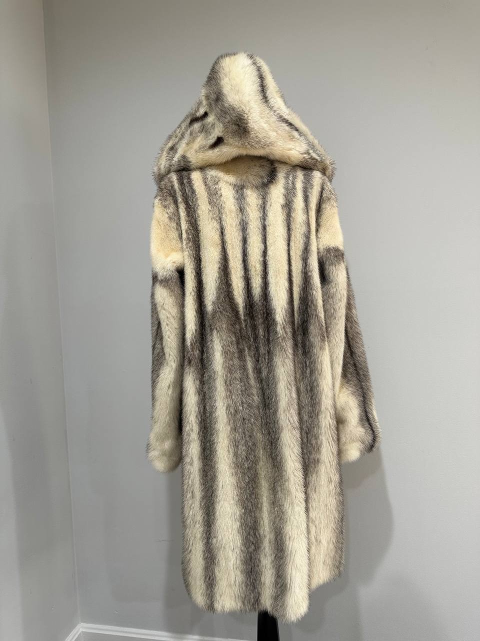 REAL CROSS MINK FUR women coat size L NEW 1201097 GENUINE FURS A STYLE HOODED