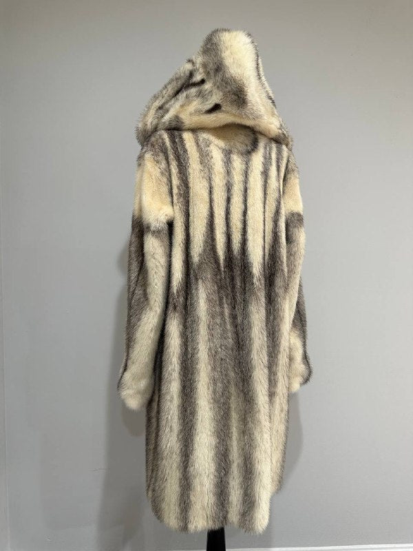 REAL CROSS MINK FUR women coat size L NEW 1201097 GENUINE FURS A STYLE HOODED