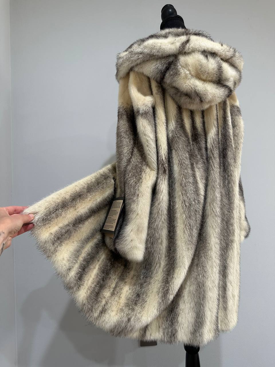 REAL CROSS MINK FUR women coat size L NEW 1201097 GENUINE FURS A STYLE HOODED