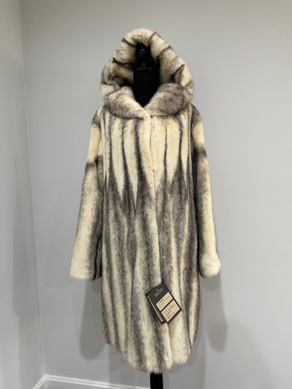 REAL CROSS MINK FUR women coat size L NEW 1201097 GENUINE FURS A STYLE HOODED
