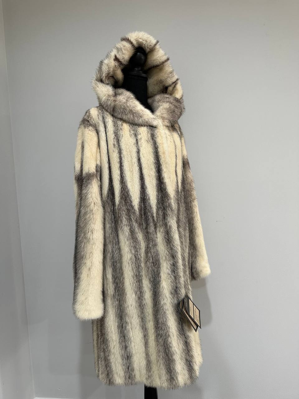 REAL CROSS MINK FUR women coat size L NEW 1201097 GENUINE FURS A STYLE HOODED