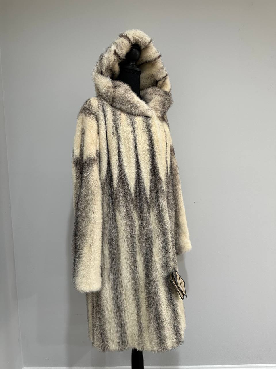 REAL CROSS MINK FUR women coat size L NEW 1201097 GENUINE FURS A STYLE HOODED