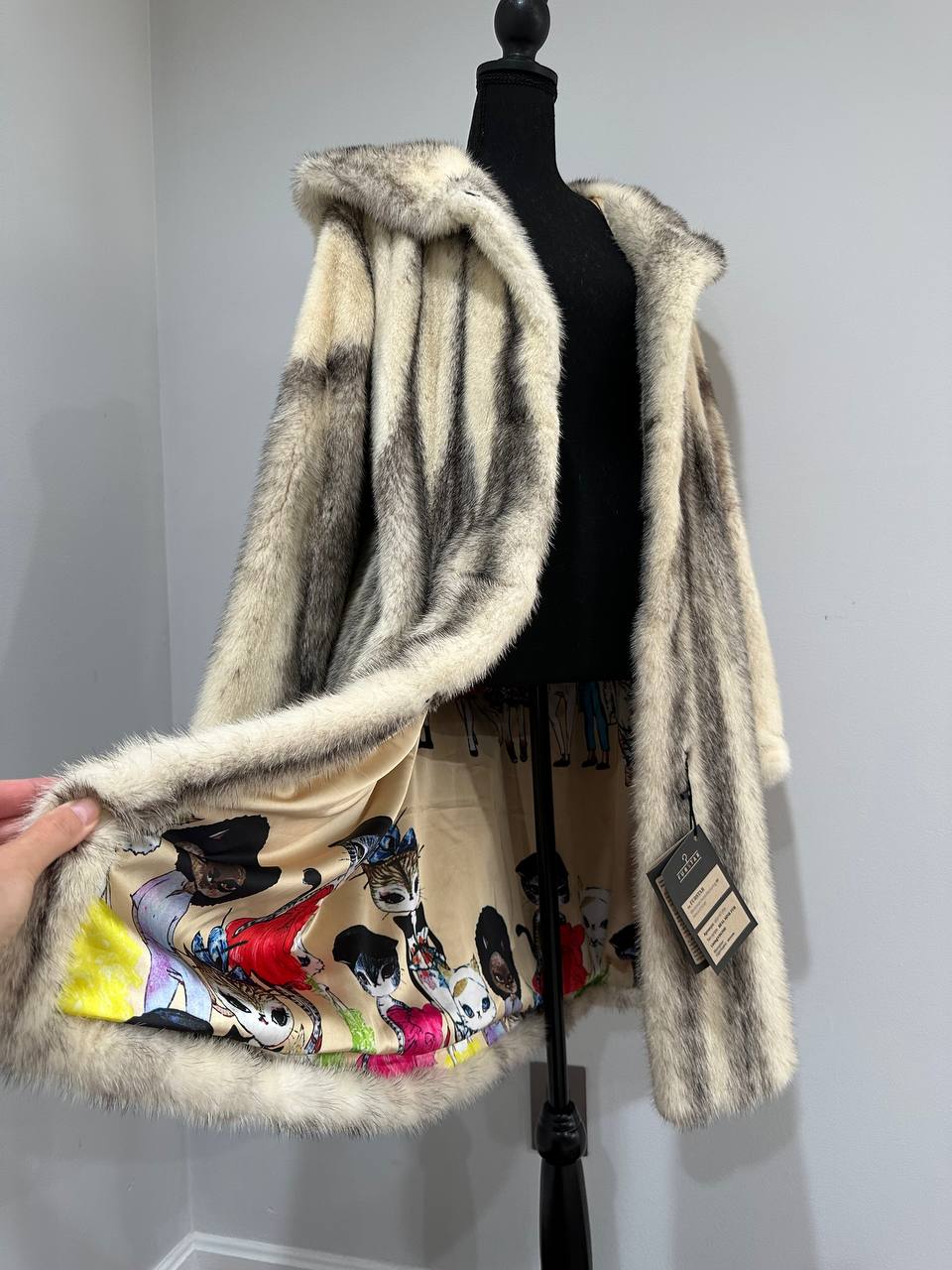 REAL CROSS MINK FUR women coat size L NEW 1201097 GENUINE FURS A STYLE HOODED