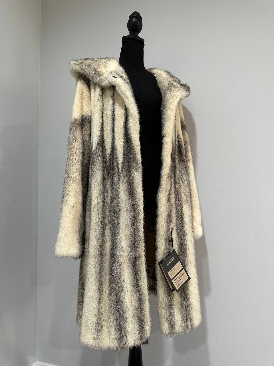 REAL CROSS MINK FUR women coat size L NEW 1201097 GENUINE FURS A STYLE HOODED