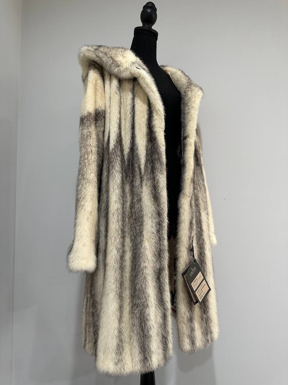 REAL CROSS MINK FUR women coat size L NEW 1201097 GENUINE FURS A STYLE HOODED