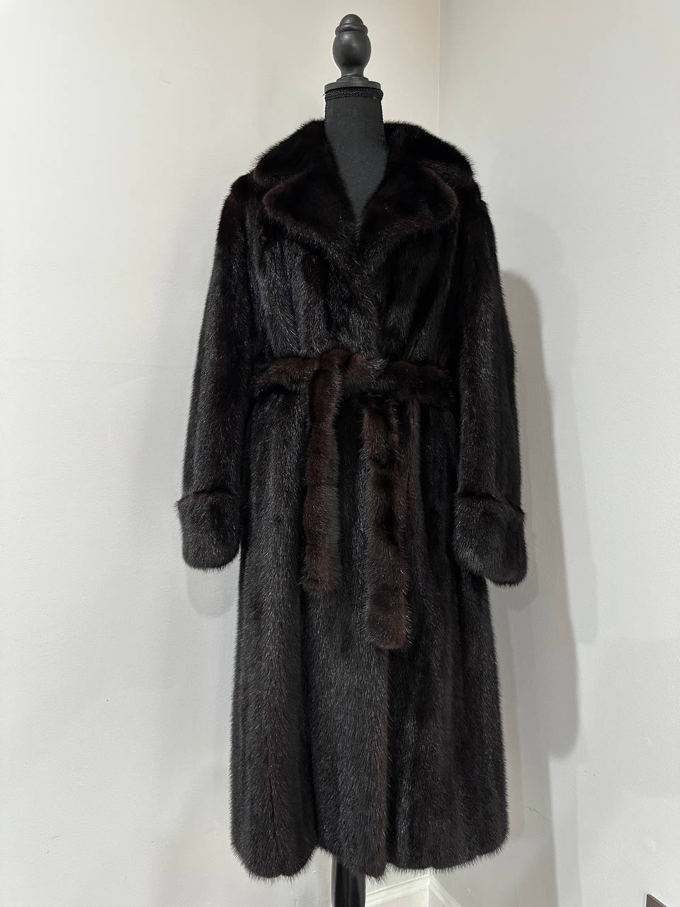 genuine real mink fur coat BELTED jacket 1201002 size XL new dark brown color