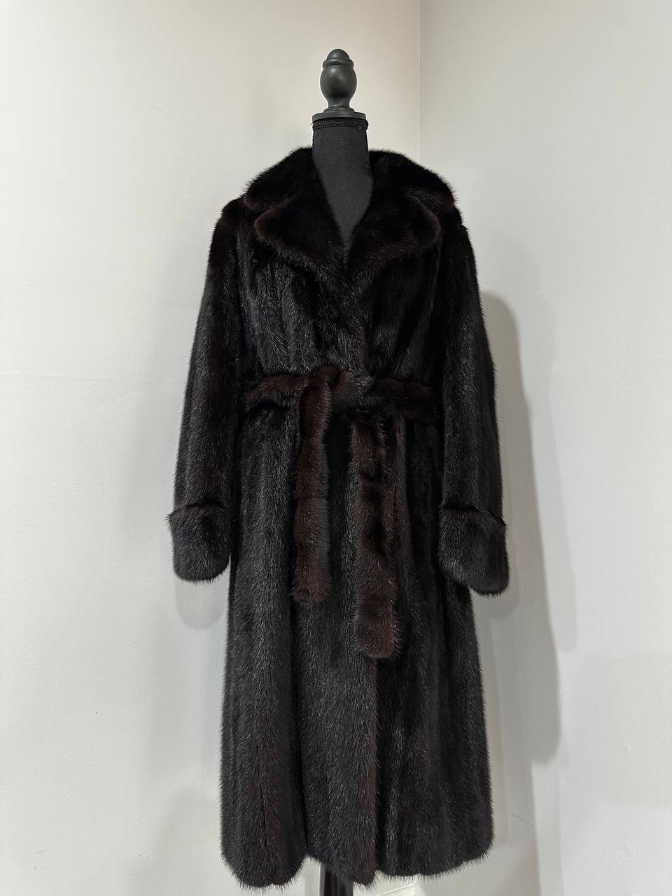 genuine real mink fur coat BELTED jacket 1201002 size XL new dark brown color