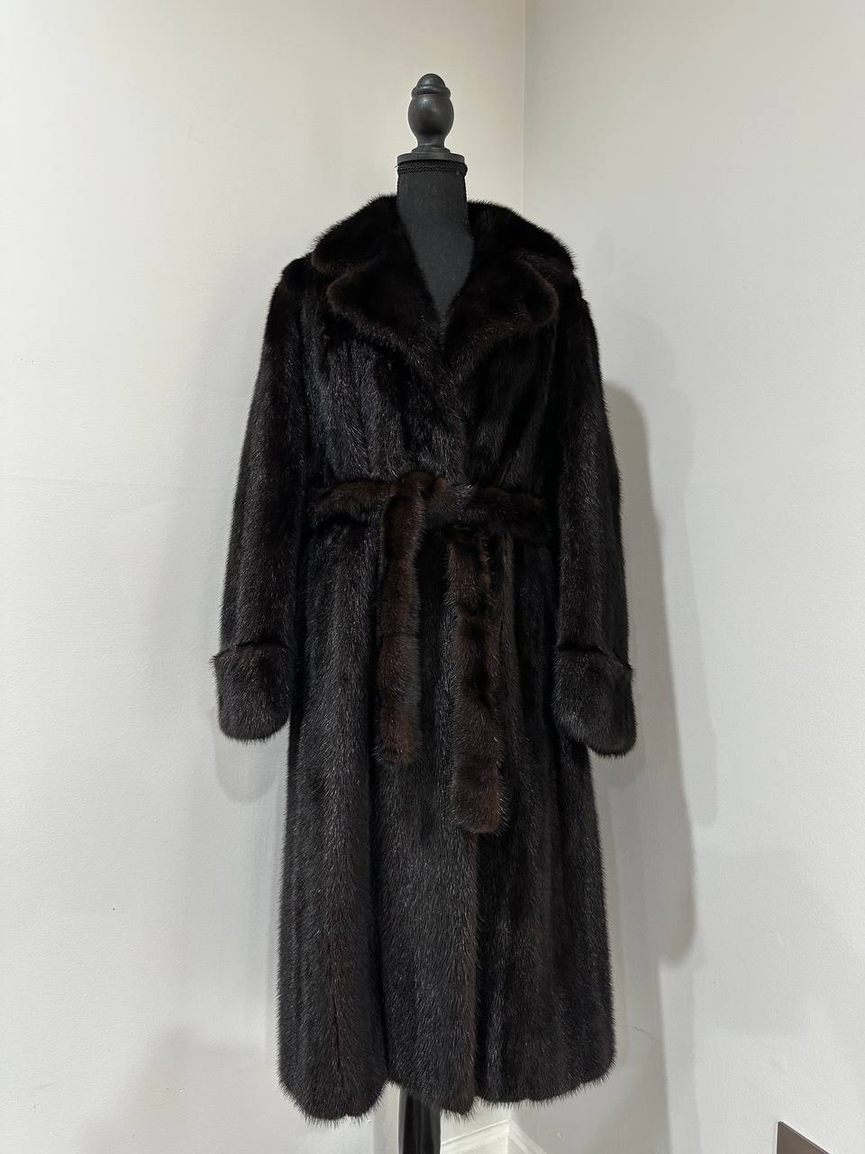 genuine real mink fur coat BELTED jacket 1201002 size XL new dark brown color