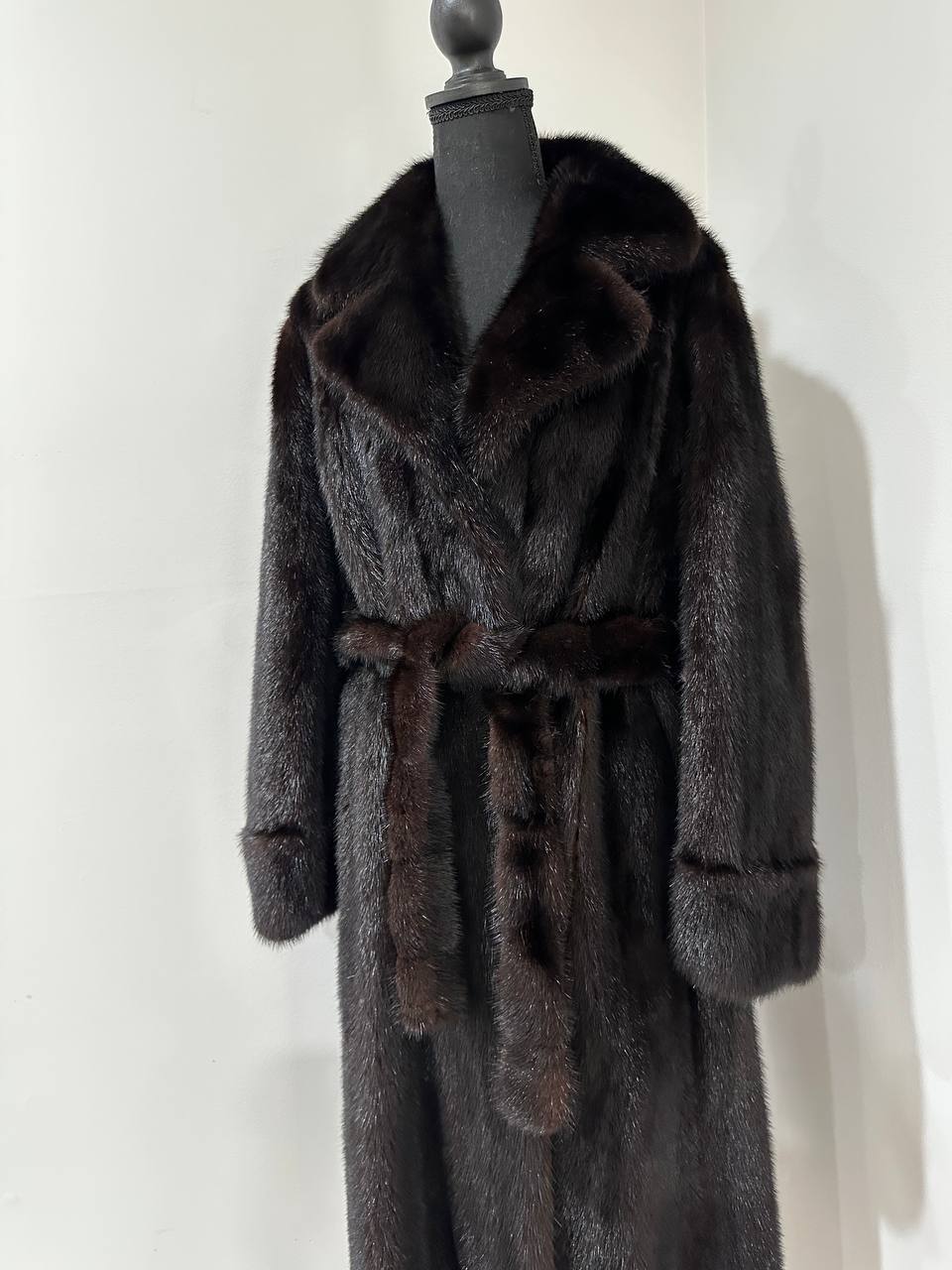 genuine real mink fur coat BELTED jacket 1201002 size XL new dark brown color