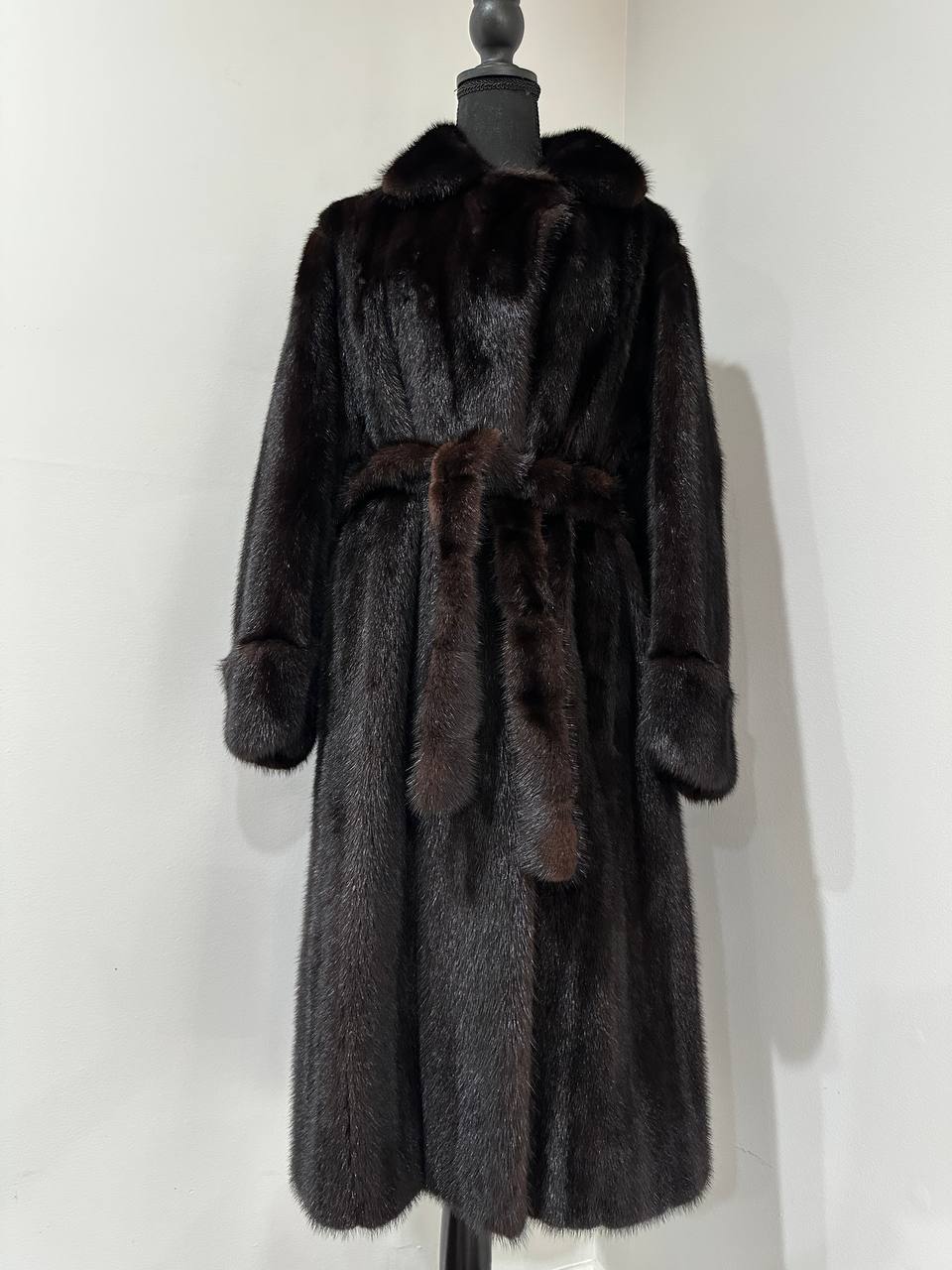 genuine real mink fur coat BELTED jacket 1201002 size XL new dark brown color