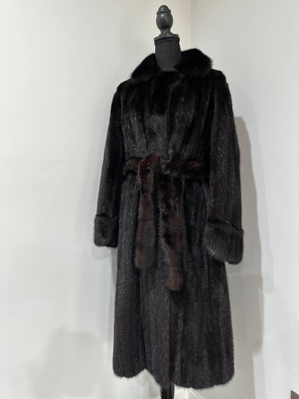 genuine real mink fur coat BELTED jacket 1201002 size XL new dark brown color