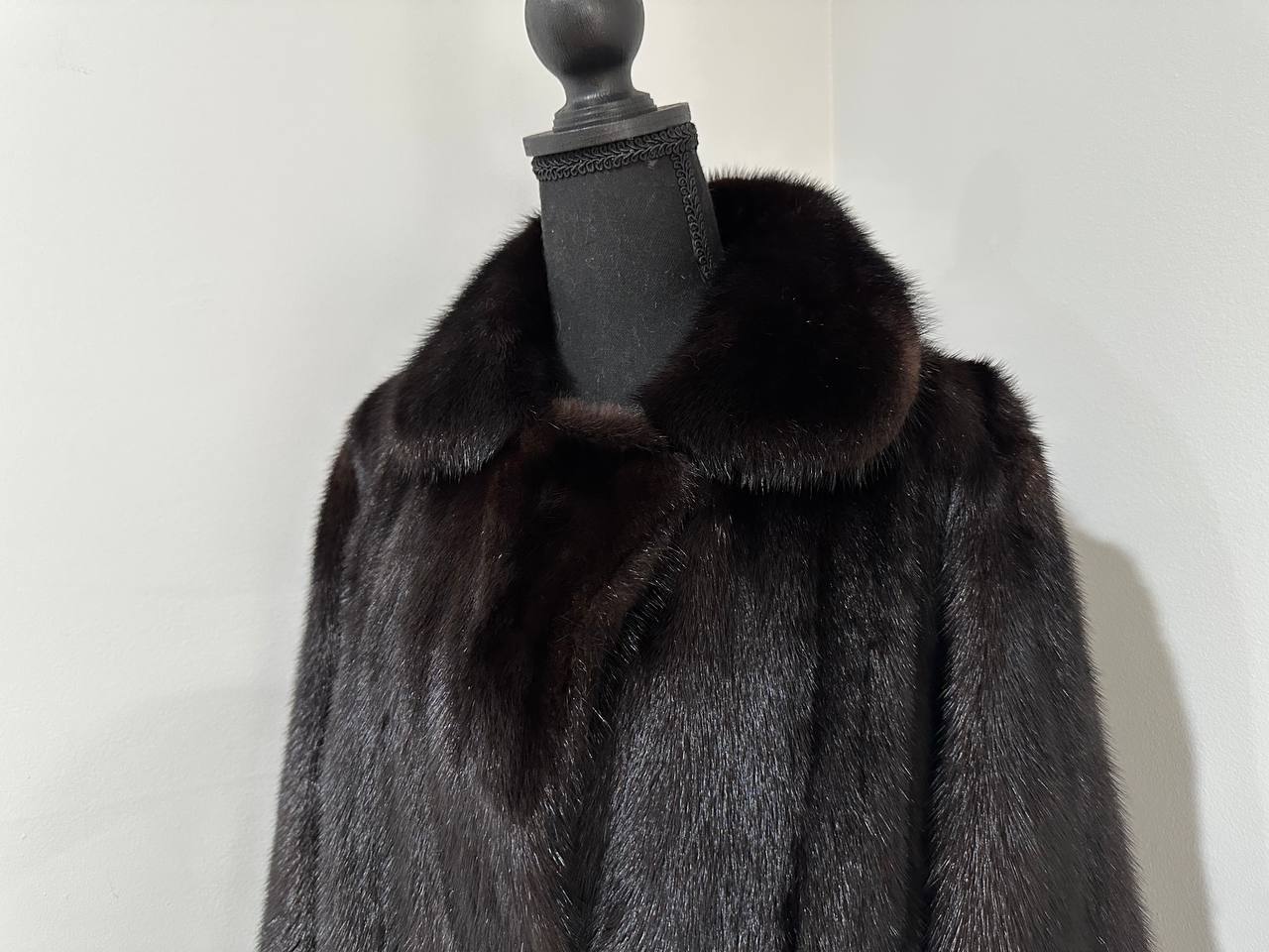 genuine real mink fur coat BELTED jacket 1201002 size XL new dark brown color
