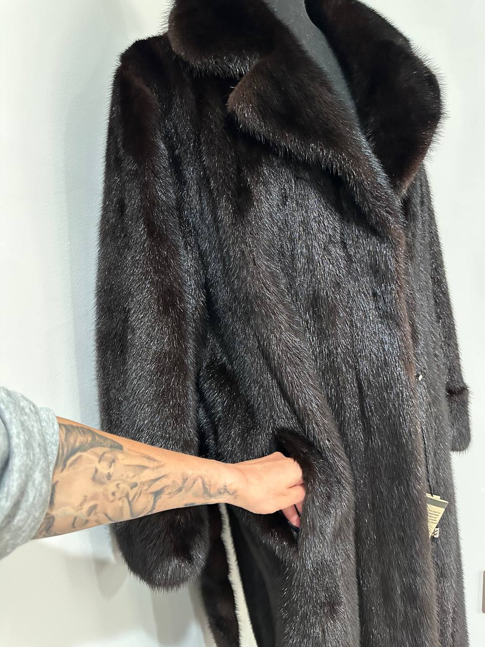 genuine real mink fur coat BELTED jacket 1201002 size XL new dark brown color