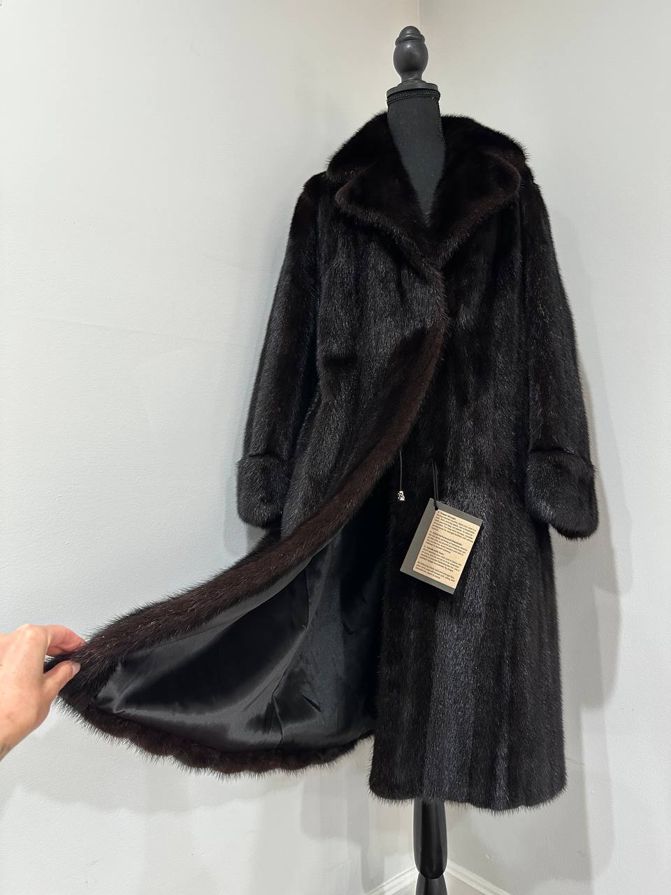 genuine real mink fur coat BELTED jacket 1201002 size XL new dark brown color