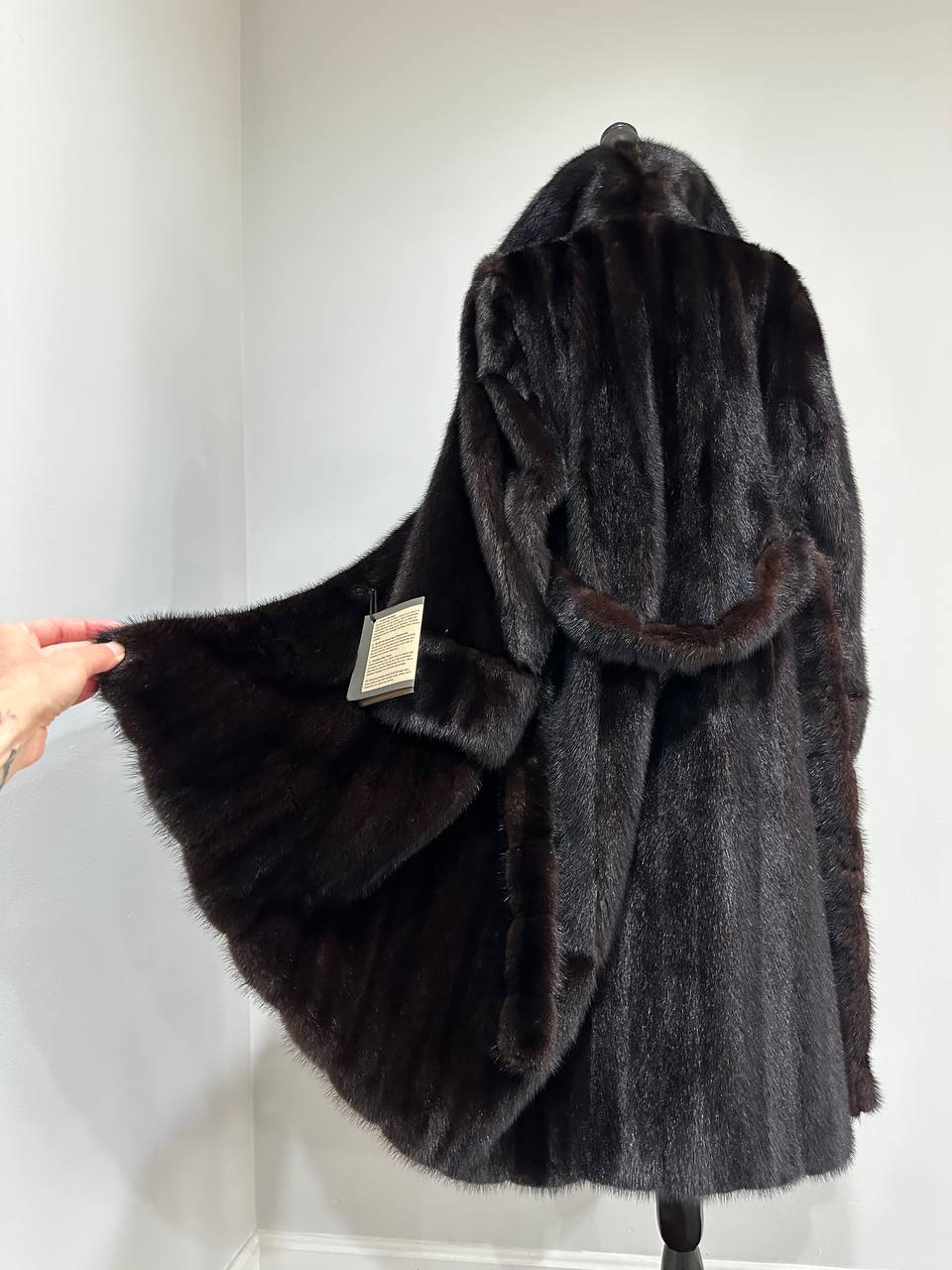 genuine real mink fur coat BELTED jacket 1201002 size XL new dark brown color