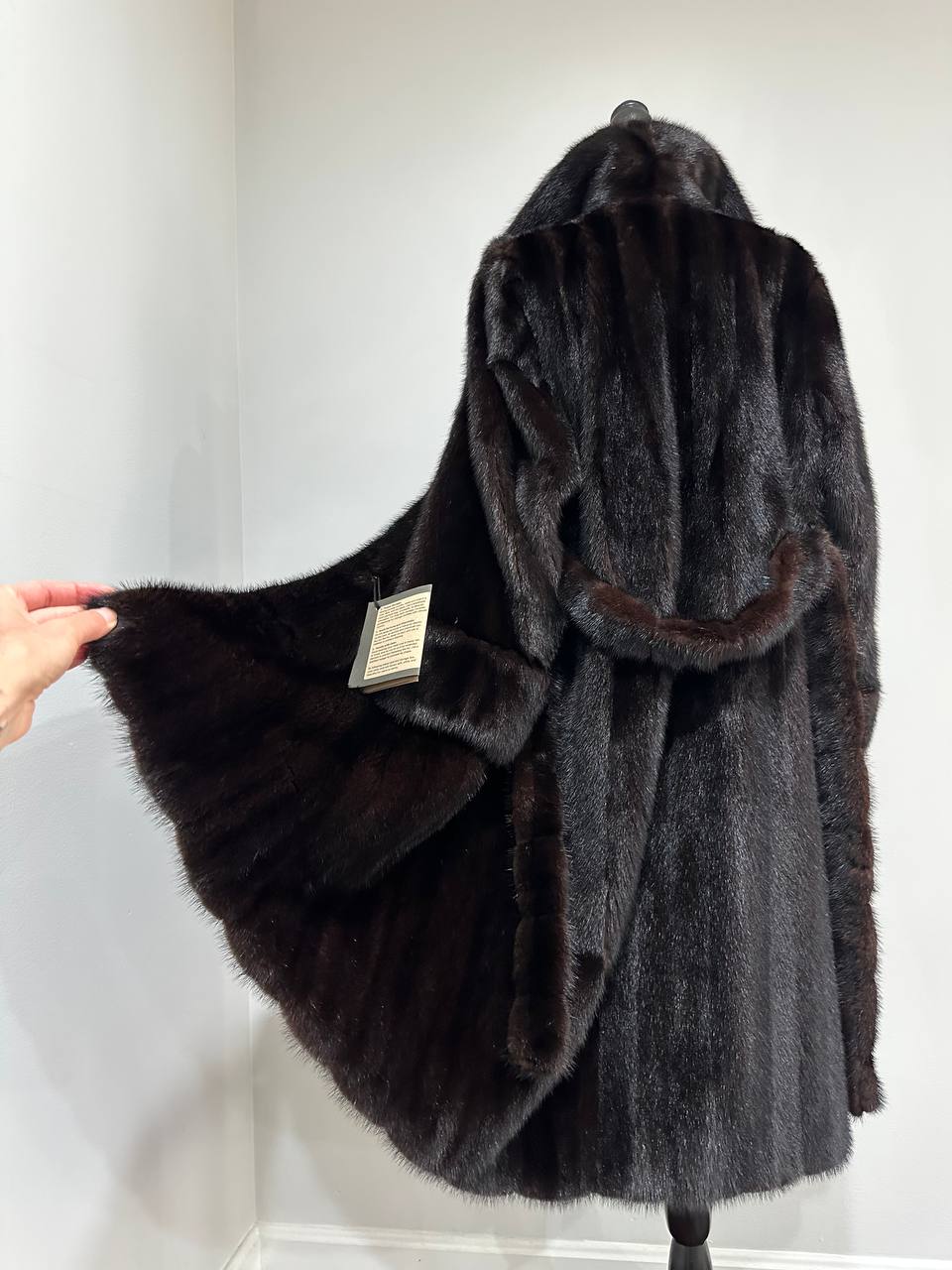 genuine real mink fur coat BELTED jacket 1201002 size XL new dark brown color
