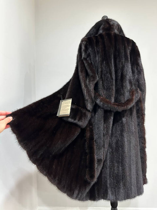 genuine real mink fur coat BELTED jacket 1201002 size XL new dark brown color