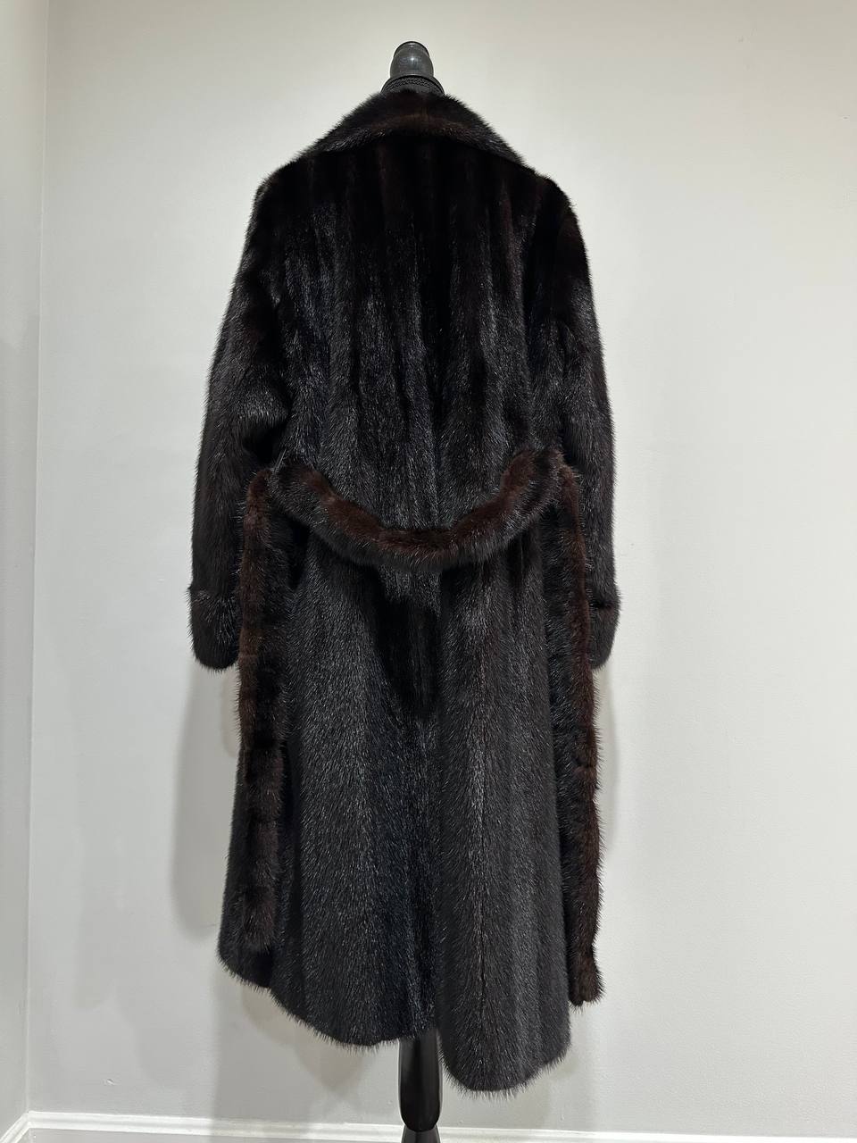 genuine real mink fur coat BELTED jacket 1201002 size XL new dark brown color