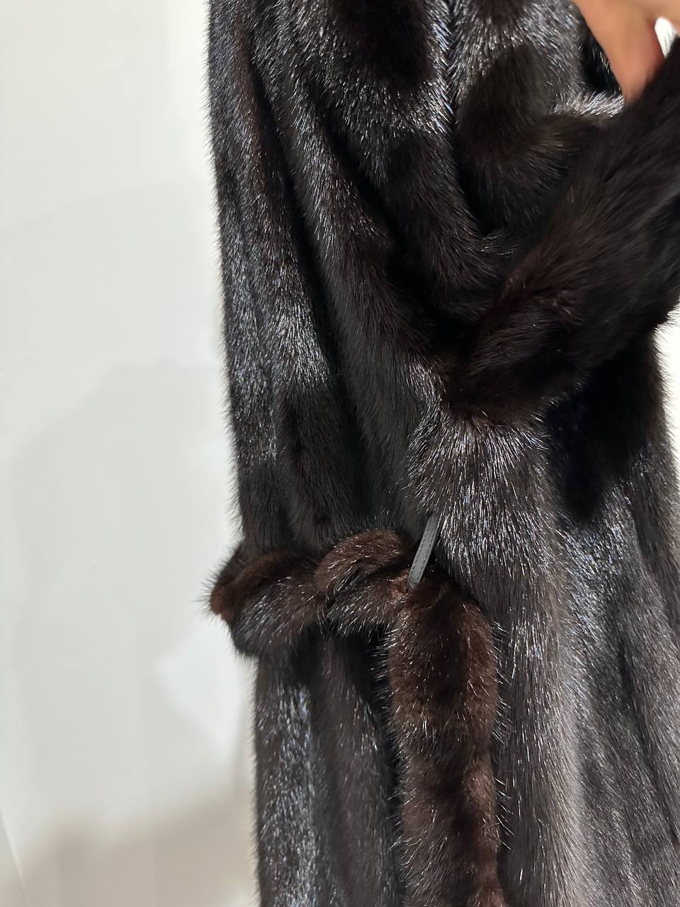 genuine real mink fur coat BELTED jacket 1201002 size XL new dark brown color