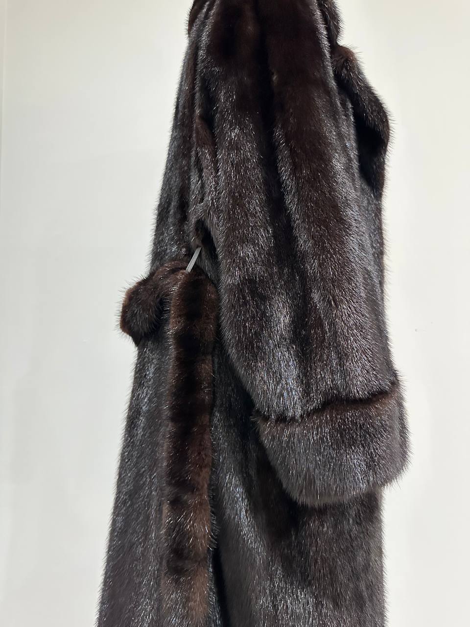 genuine real mink fur coat BELTED jacket 1201002 size XL new dark brown color