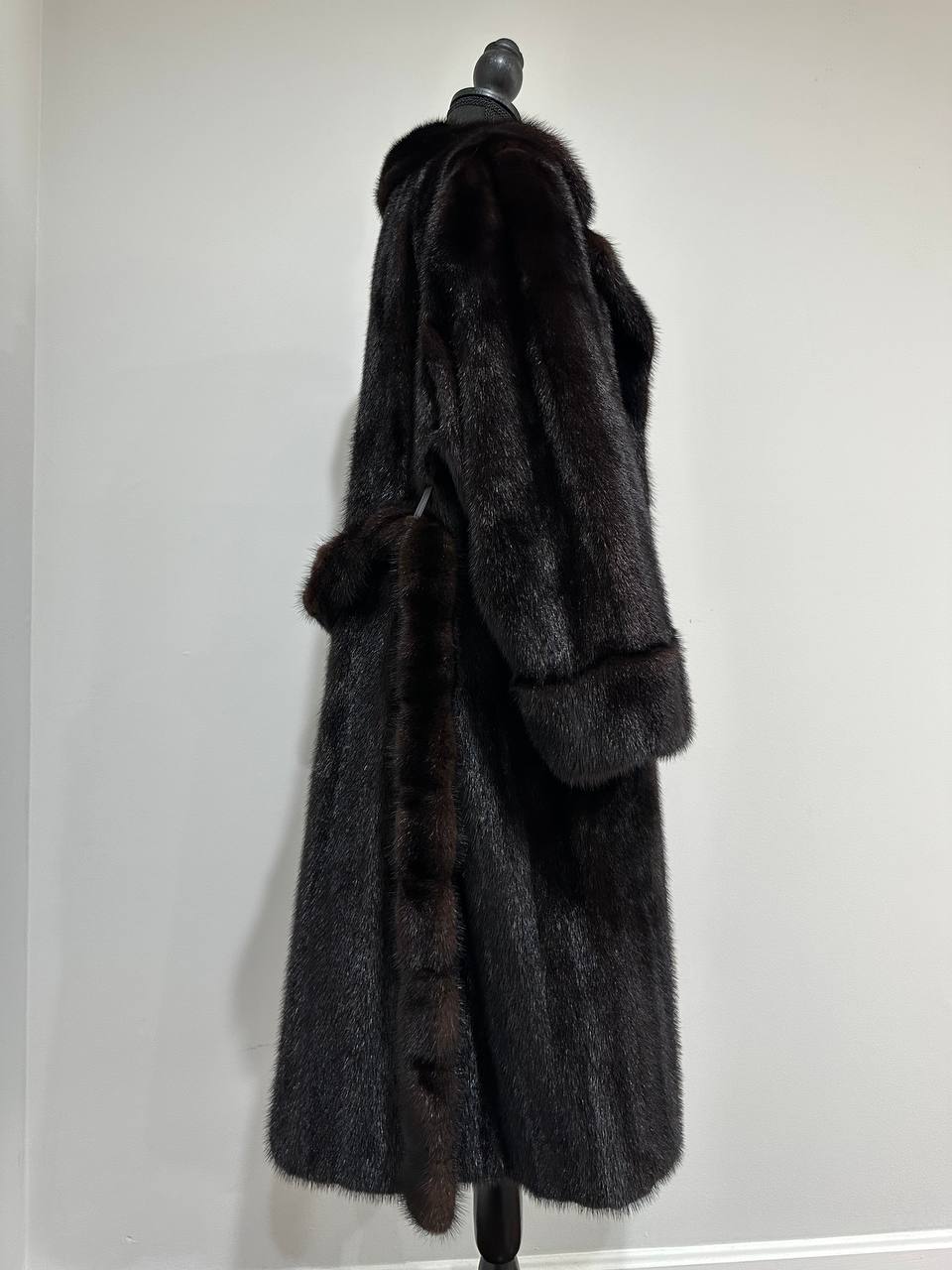 genuine real mink fur coat BELTED jacket 1201002 size XL new dark brown color