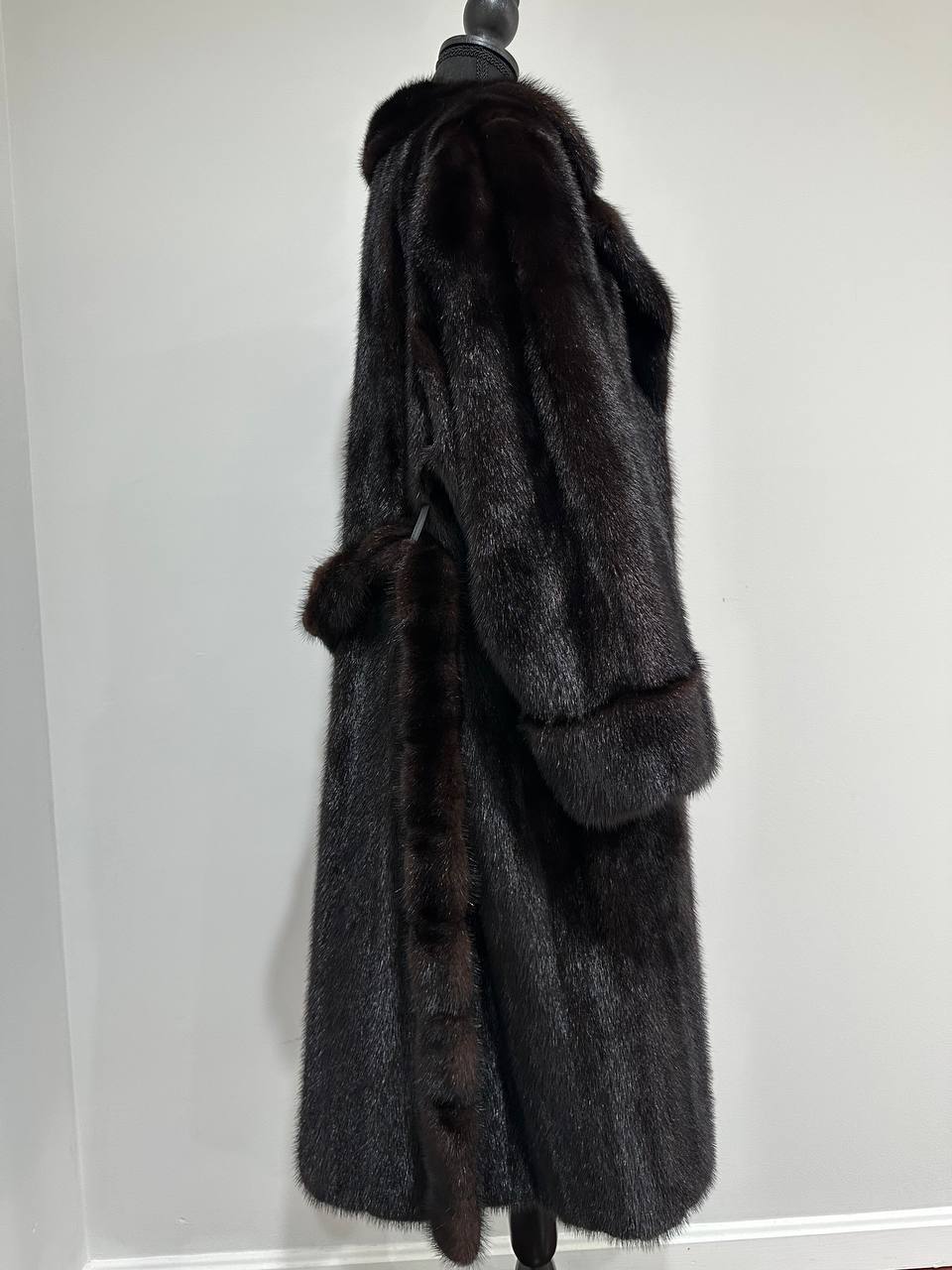 genuine real mink fur coat BELTED jacket 1201002 size XL new dark brown color