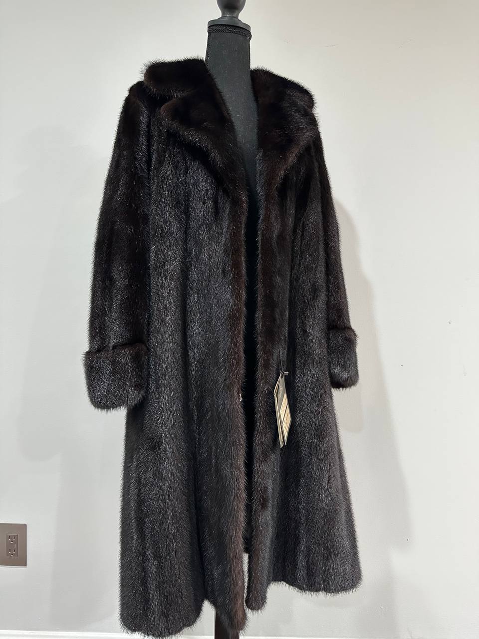 genuine real mink fur coat BELTED jacket 1201002 size XL new dark brown color