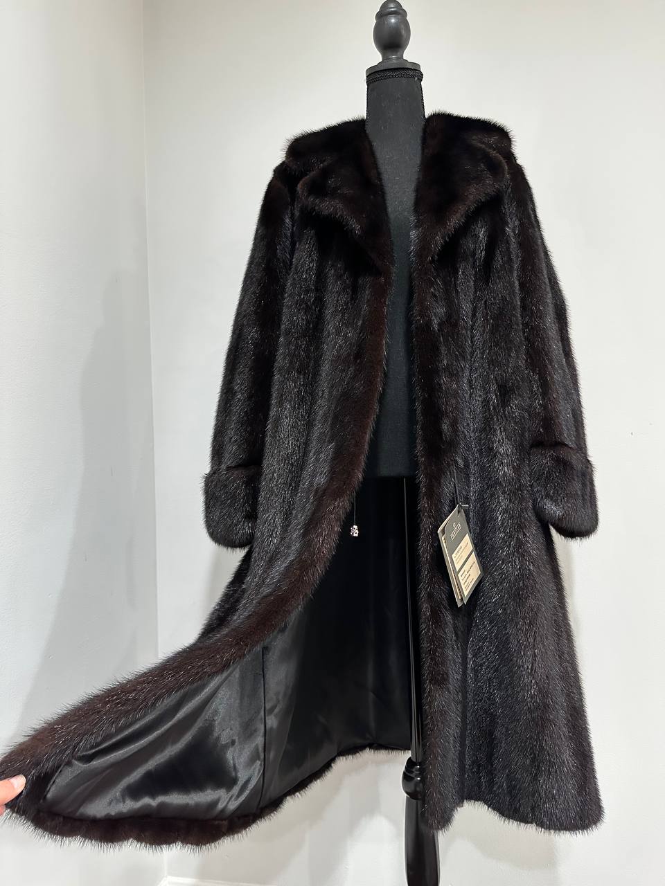 genuine real mink fur coat BELTED jacket 1201002 size XL new dark brown color