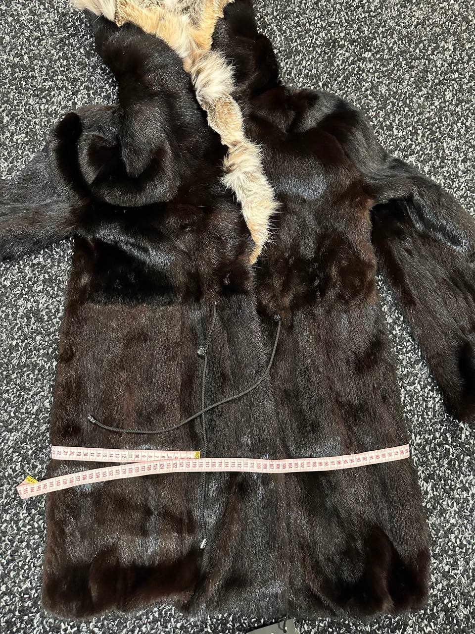NEW Natural Real Dark Brown Black Mink M size Coat Natural Lynx Hooded 1201140
