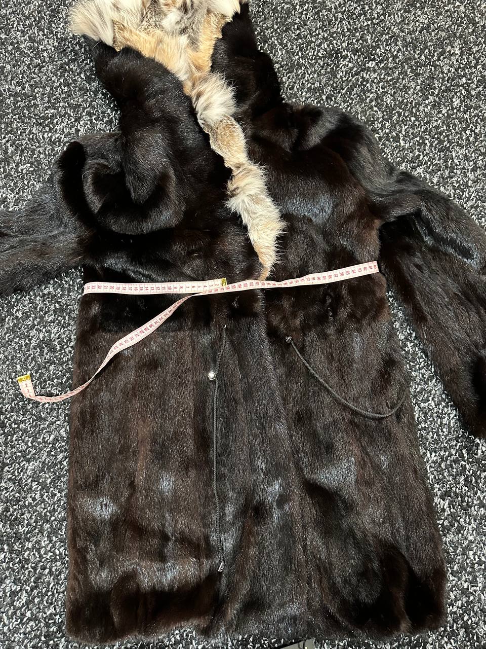 NEW Natural Real Dark Brown Black Mink M size Coat Natural Lynx Hooded 1201140
