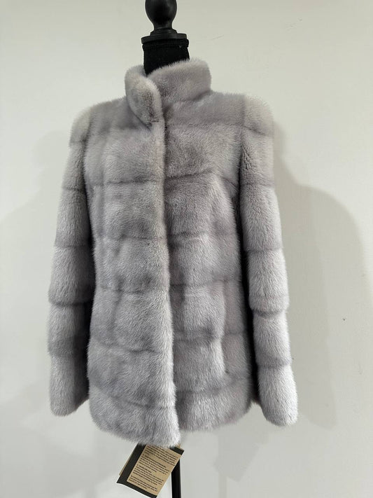 GENUINE Mink Real Furs coat Jacket  GREY color SUPER size S women 1201051