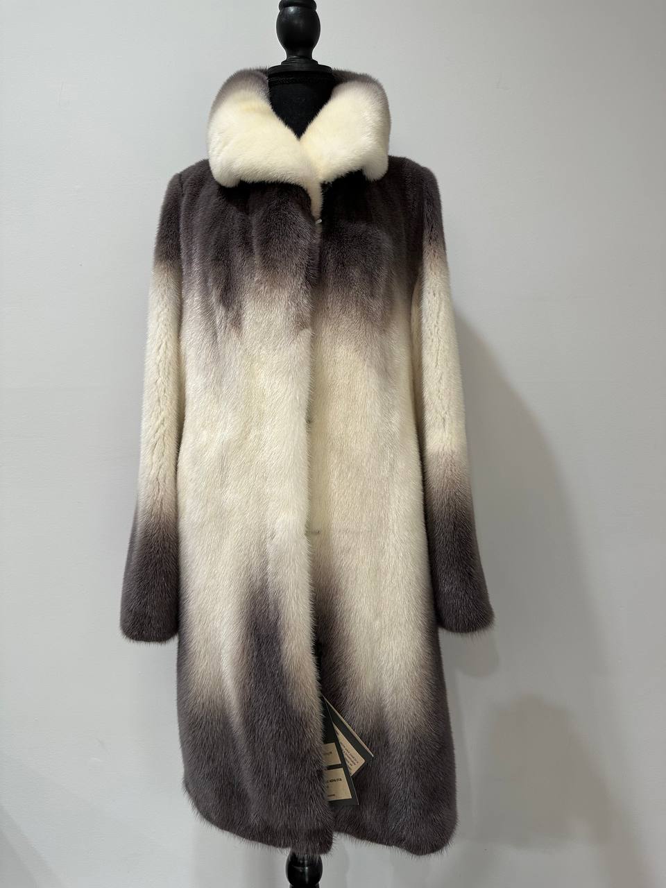 Luxury Natural Mink Fur Coat Gradient 1201142 M Shades Snow Cream Smoky Charcoal