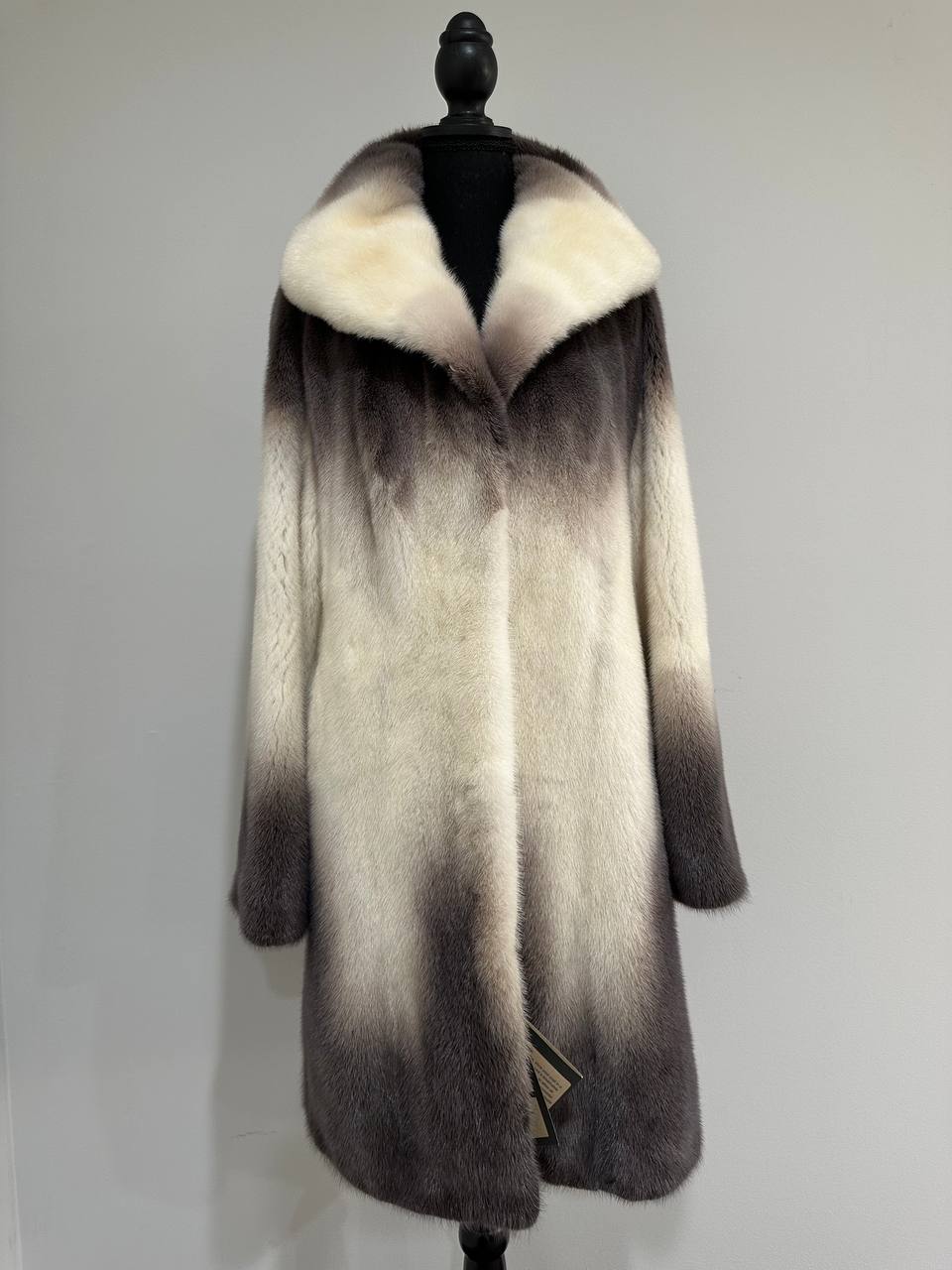 Luxury Natural Mink Fur Coat Gradient 1201142 M Shades Snow Cream Smoky Charcoal