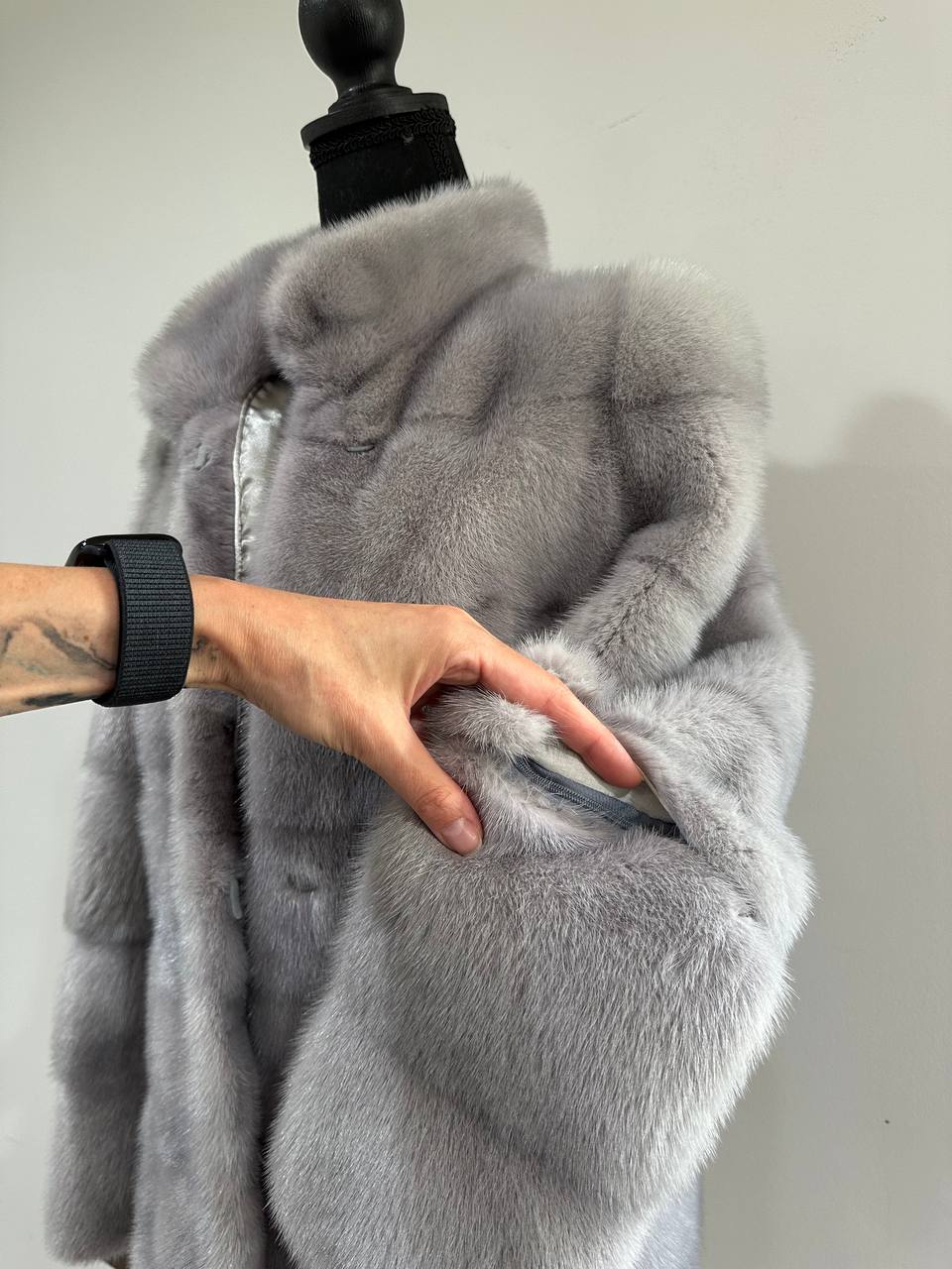 GENUINE Mink Real Furs coat Jacket  GREY color SUPER size S women 1201051