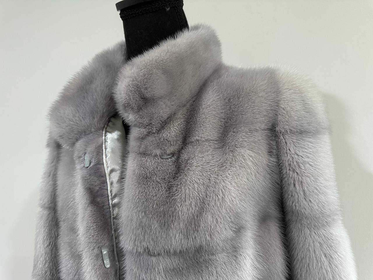 GENUINE Mink Real Furs coat Jacket  GREY color SUPER size S women 1201051
