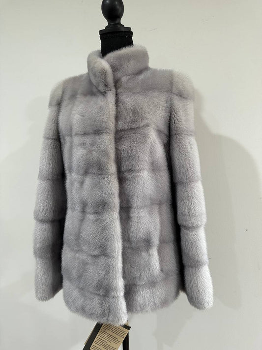 GENUINE Mink Real Furs coat Jacket  GREY color SUPER size S women 1201051