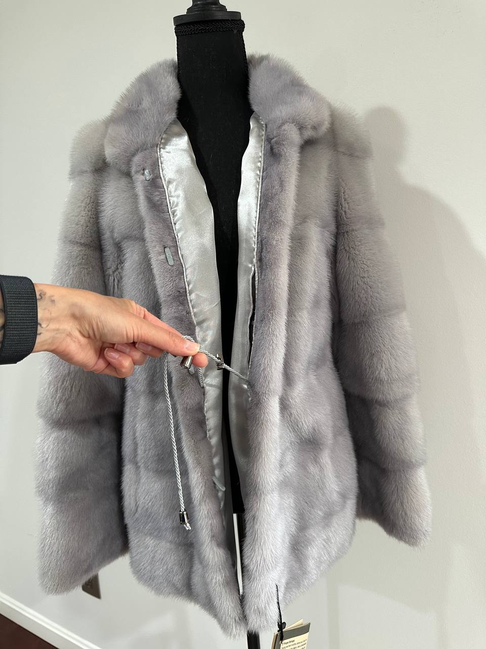 GENUINE Mink Real Furs coat Jacket  GREY color SUPER size S women 1201051