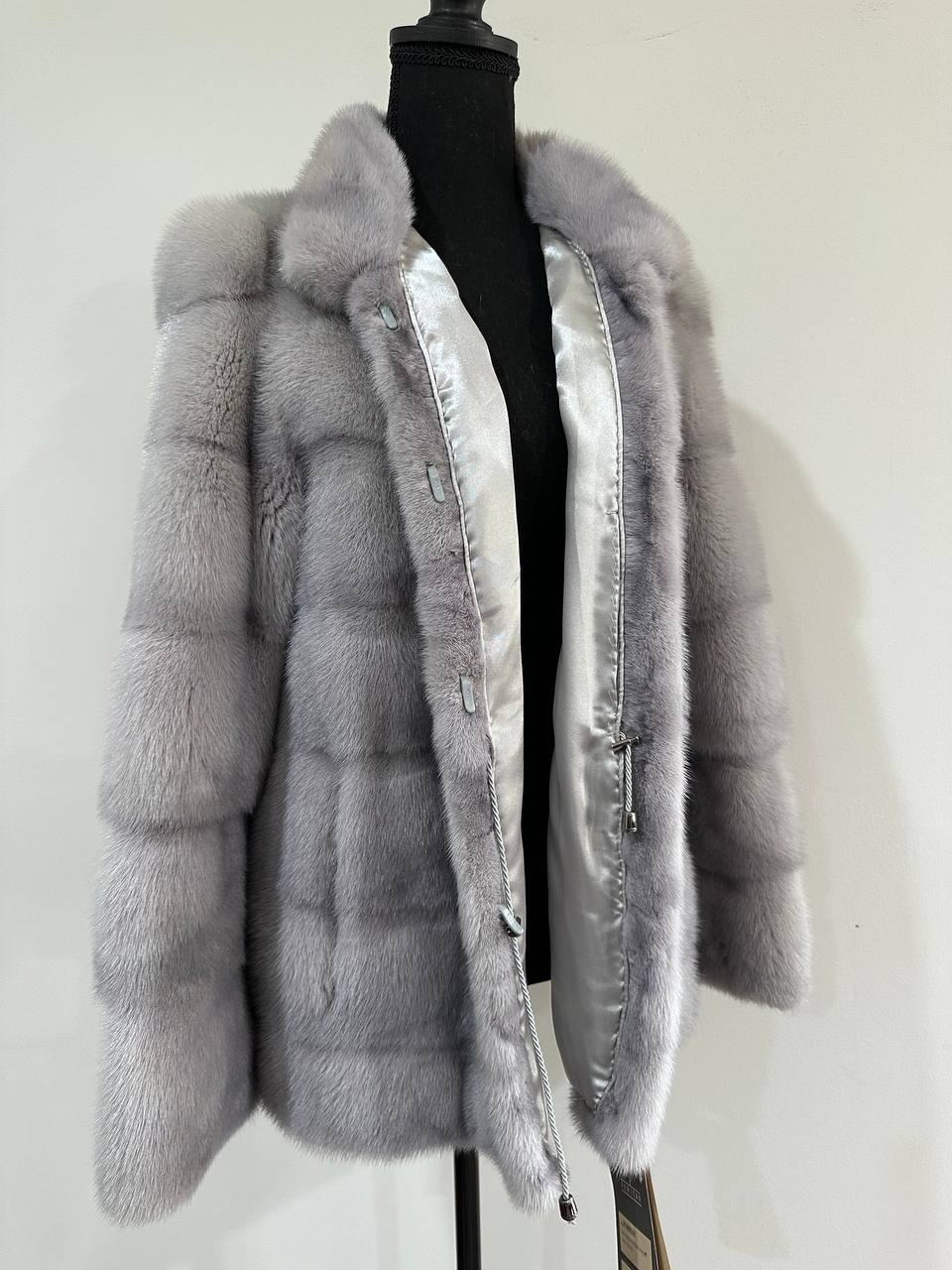 GENUINE Mink Real Furs coat Jacket  GREY color SUPER size S women 1201051