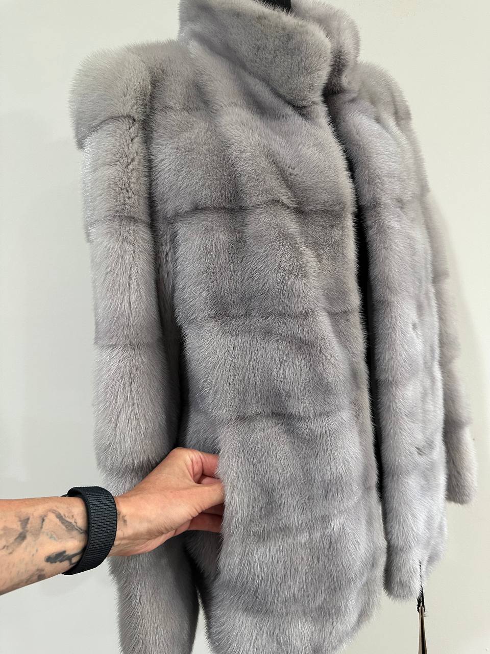 GENUINE Mink Real Furs coat Jacket  GREY color SUPER size S women 1201051