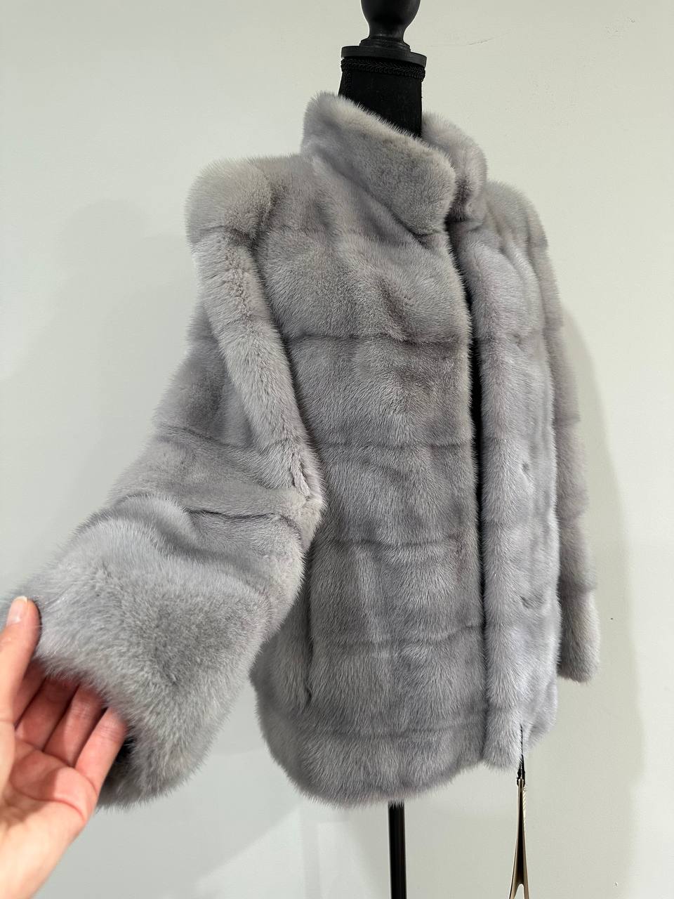 GENUINE Mink Real Furs coat Jacket  GREY color SUPER size S women 1201051