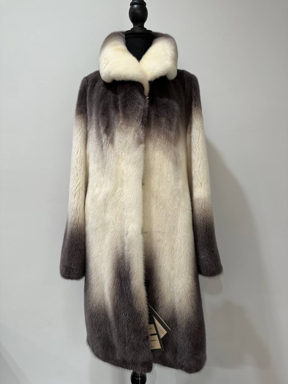 Luxury Natural Mink Fur Coat Gradient 1201142 M Shades Snow Cream Smoky Charcoal