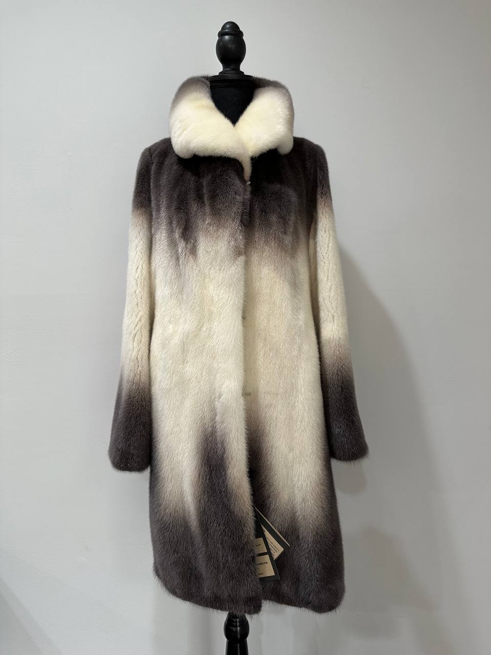 Luxury Natural Mink Fur Coat Gradient 1201142 M Shades Snow Cream Smoky Charcoal