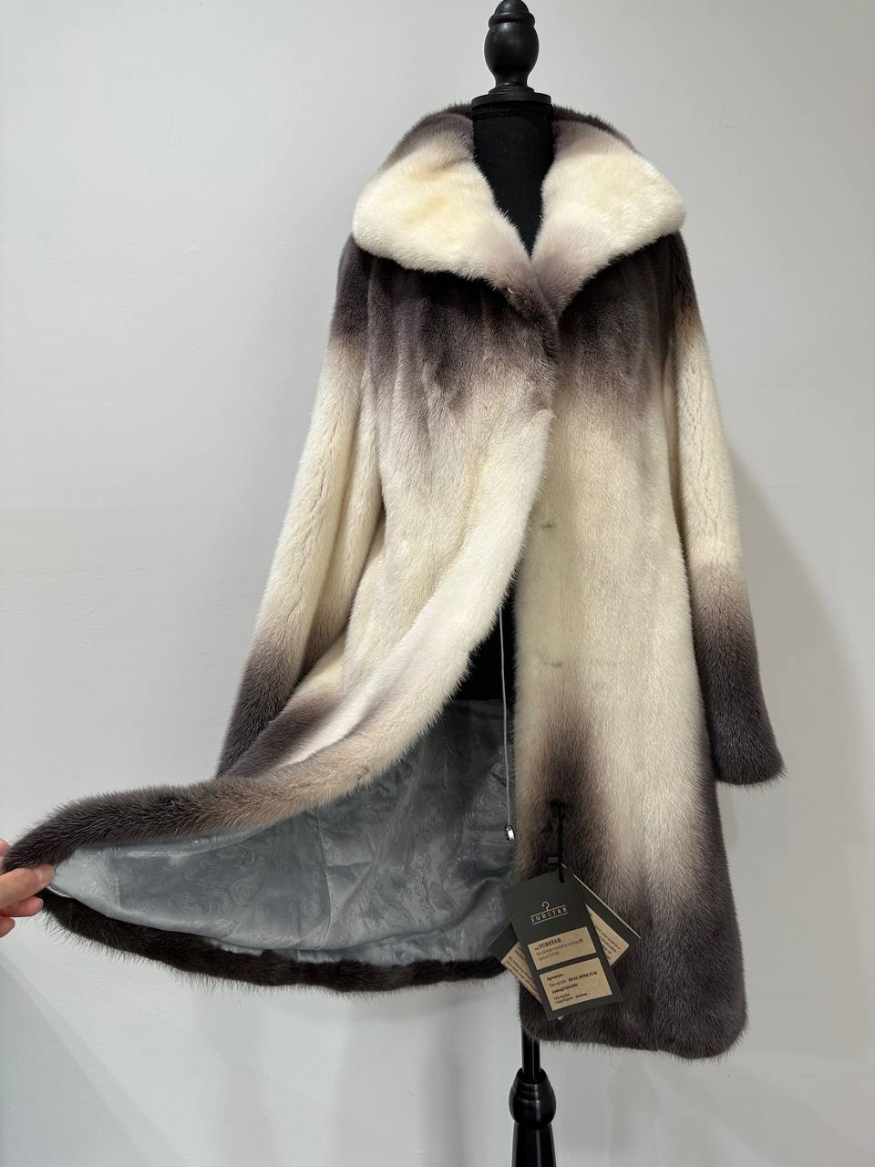 Luxury Natural Mink Fur Coat Gradient 1201142 M Shades Snow Cream Smoky Charcoal