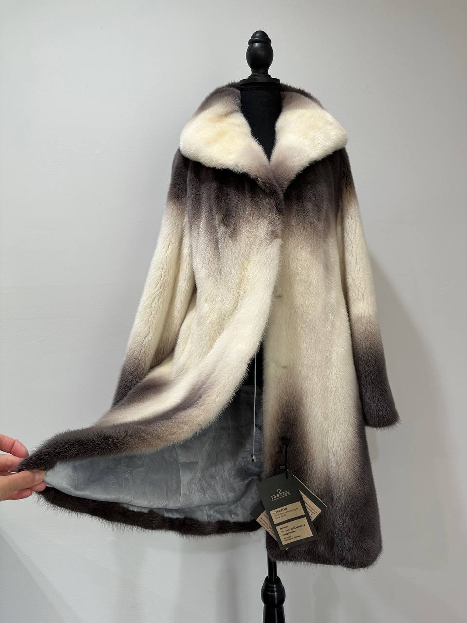 Luxury Natural Mink Fur Coat Gradient 1201142 M Shades Snow Cream Smoky Charcoal
