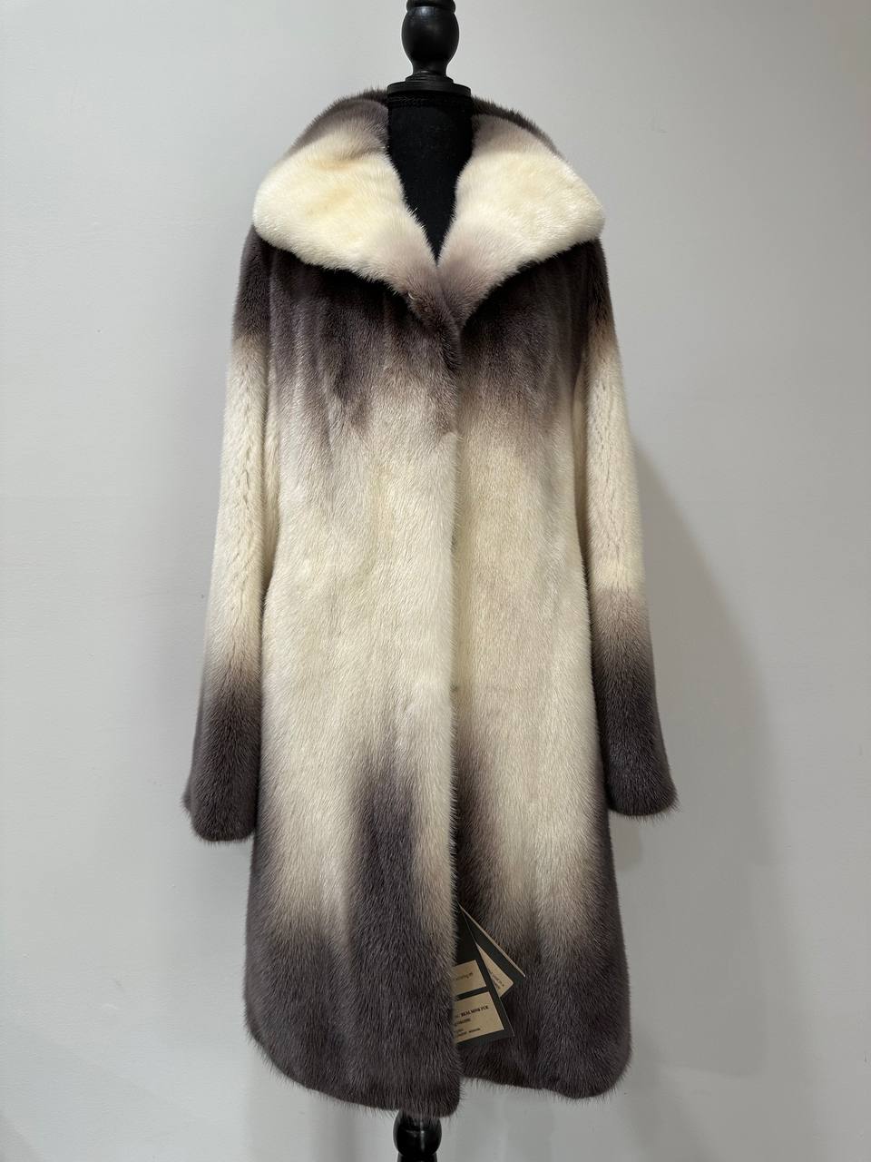 Luxury Natural Mink Fur Coat Gradient 1201142 M Shades Snow Cream Smoky Charcoal