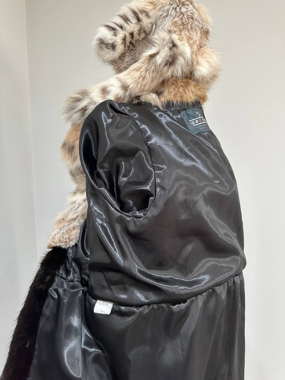 NEW Natural Real Dark Brown Black Mink M size Coat Natural Lynx Hooded 1201140